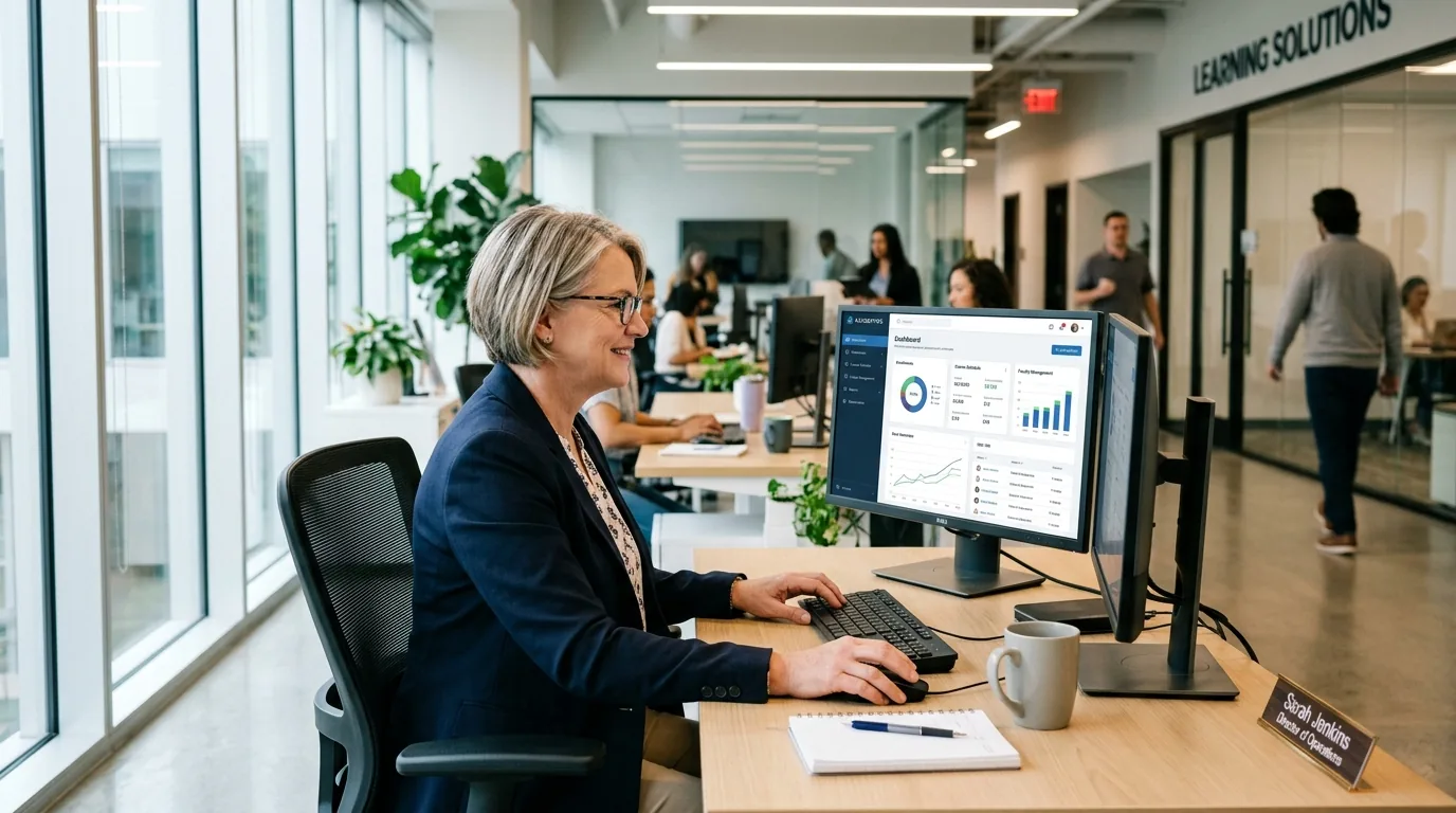 Education administrator managing academic records and student registrations